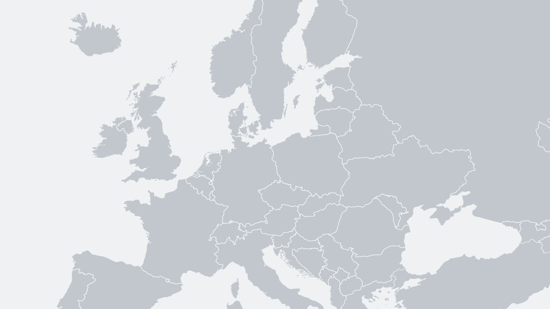 O hartă gri a Europei arată contururile țărilor și granițelor, fără etichete sau detalii.