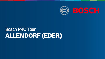 Ein Banner der Bosch PRO Tour, blau mit dem Schriftzug "ALLENDORF (EDER)" und dem Bosch-Logo.