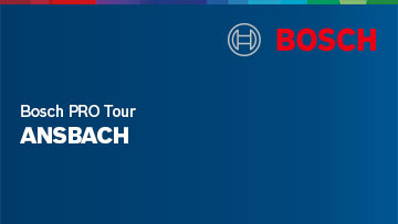 Logo von Bosch auf blauem Hintergrund, Text "Bosch PRO Tour Ansbach".