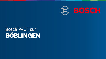 Logo von Bosch in Rot auf blauem Hintergrund, darunter der Text "Bosch PRO Tour Böblingen" in Weiß.