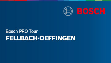 Ein blaues Banner mit dem Bosch-Logo und dem Text "Bosch PRO Tour Fellbach-Oeffingen" in Weiß.