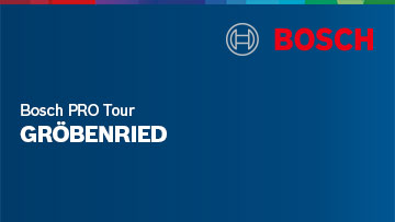 Logo von Bosch in Rot auf blauem Hintergrund, Text "Bosch PRO Tour Gröbenried" in Weiß.