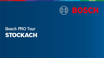 Bosch Professional Logo und Text zur PRO Tour in Stockach, blaue Fläche.