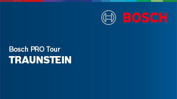 Logo von Bosch, blaues Hintergrunddesign, Text: "Bosch PRO Tour TRAUNSTEIN".