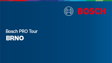 Logo Bosch v červené na modrém pozadí. Text: "Bosch PRO Tour BRNO" v bílé.