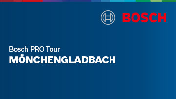 Logo von Bosch, Text: "Bosch PRO Tour Mönchengladbach" auf blauem Hintergrund.
