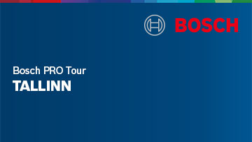 Boschi logo, tekst "Bosch PRO Tour TALLINN" sinisel taustal.