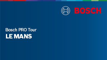 Logo de Bosch en rouge sur fond bleu, avec le texte 'Bosch PRO Tour LE MANS'.