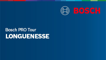 Logo de Bosch sur fond bleu, texte "Bosch PRO Tour LONGUENESSE" en blanc.