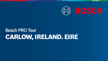 Bosch logo on a blue background, below the text "Bosch PRO Tour Carlow, Ireland, Eire".