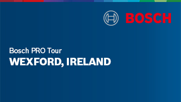 A blue background with the Bosch logo and the text "Bosch PRO Tour Wexford, Ireland" in white.