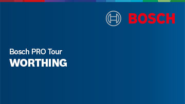 A banner with the text "Bosch PRO Tour WORTHING" on a blue background, with the Bosch logo at the top.