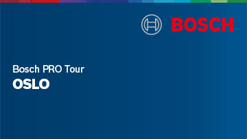 Bosch-logo, tekst "Bosch PRO Tour OSLO" på blå bakgrunn.
