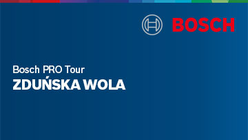 Logo Bosch na niebieskim tle, tekst: "Bosch PRO Tour ZDUŃSKA WOLA"