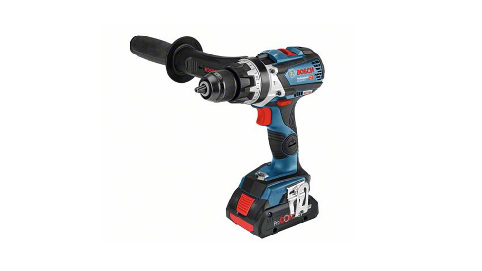 A blue Bosch Professional cordless screwdriver with a black handle on a white background.