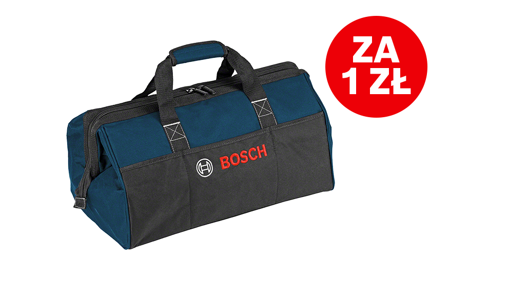 Niebieska torba na narzędzia Bosch stoi na białym tle.