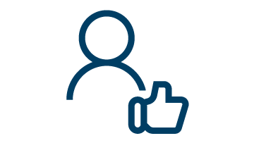 Ein stilisiertes Icon zeigt einen Nutzer mit Daumen hoch.