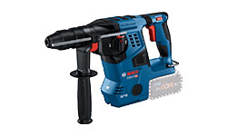 Ein blauer Bosch Professional Bohrhammer mit einem SDS-plus Kopf.