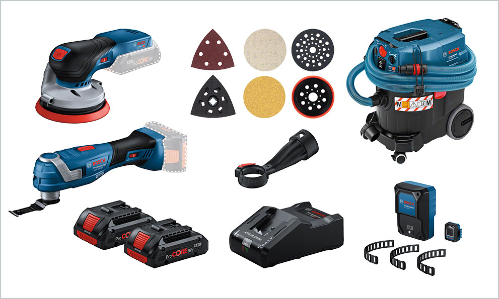 Strumenti Professionali Bosch: Levigatrice, Batteria, Aspirapolvere, Accessori.