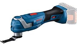 Un multitool bleu Bosch Professional repose sur un fond blanc.