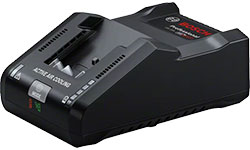 Chargeur de batterie Bosch Professional noir sur fond blanc.