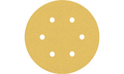 Disco de lixa amarelo com seis furos no meio.