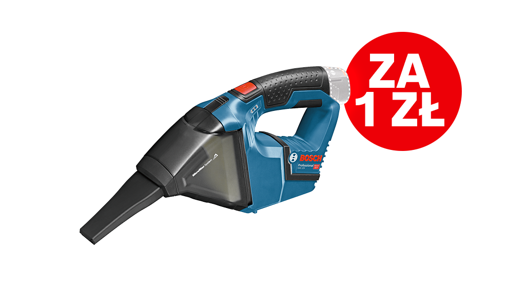 Niebieski bezprzewodowy odkurzacz Bosch Professional z czarną końcówką.