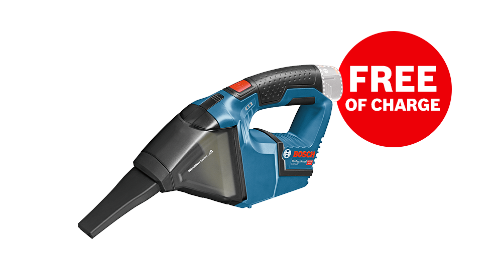 A blue Bosch Professional cordless vacuum cleaner with a black handle.
