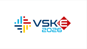 Logo met kleurrijke geometrische vormen, tekst "VSK + E 2026" in modern ontwerp.