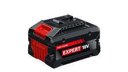Чорний акумулятор Bosch Expert 18V з червоними деталями на білому фоні.