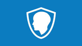 Білий профіль на синьому фоні щита, символізує захист.