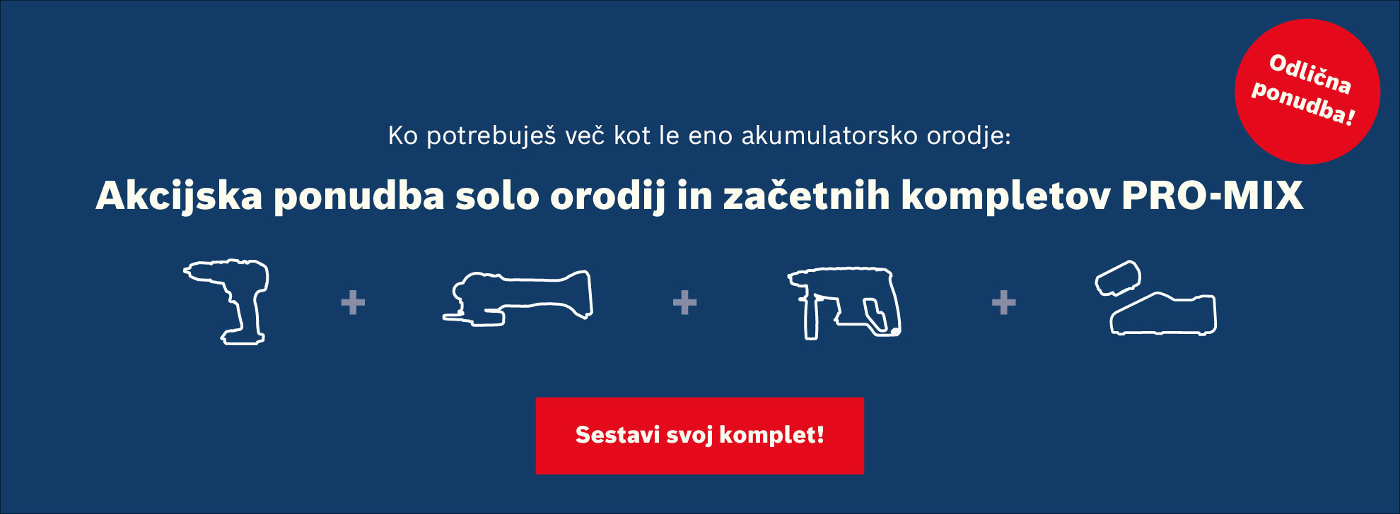 Profesionalna orodja Bosch na modrem ozadju s besedilom in ikonami.