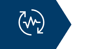 Beli simbol sa ciklusom i pulsom na plavoj pozadini.