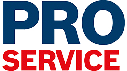Logo von Bosch Professional: "PRO SERVICE" in Blau und Rot.