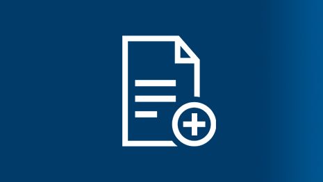 Vitt dokumentikon med plustecken på blå bakgrund.