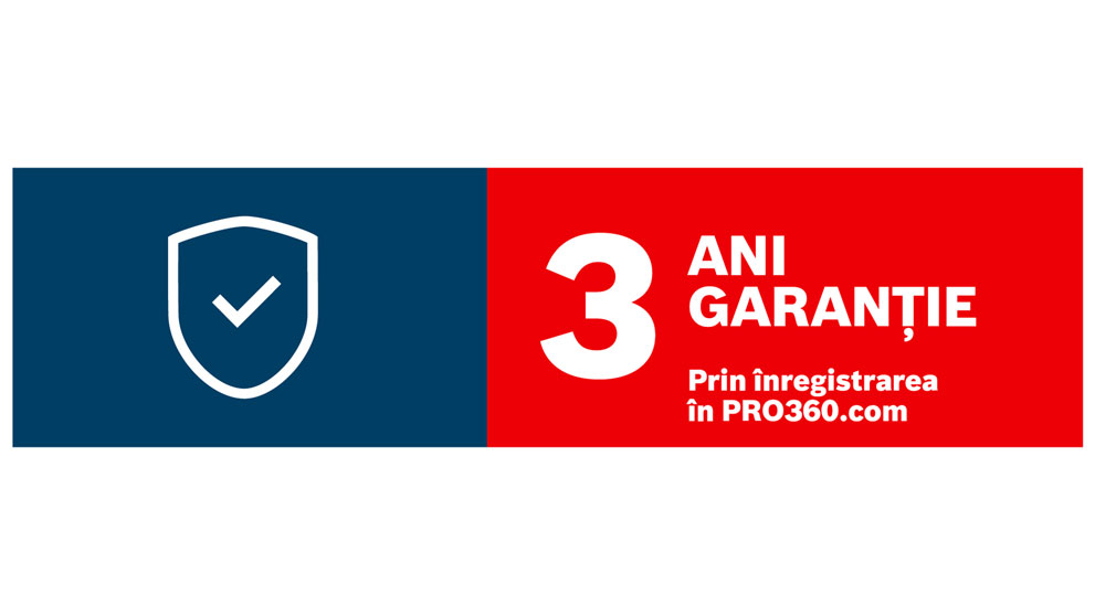 Logo Bosch Professional, trei ani garanție în roșu și albastru.