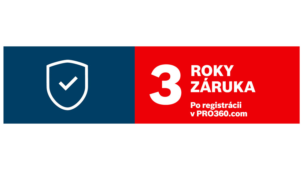 Logo s ochranným symbolom, text: 3 roky záruky, červená a modrá.