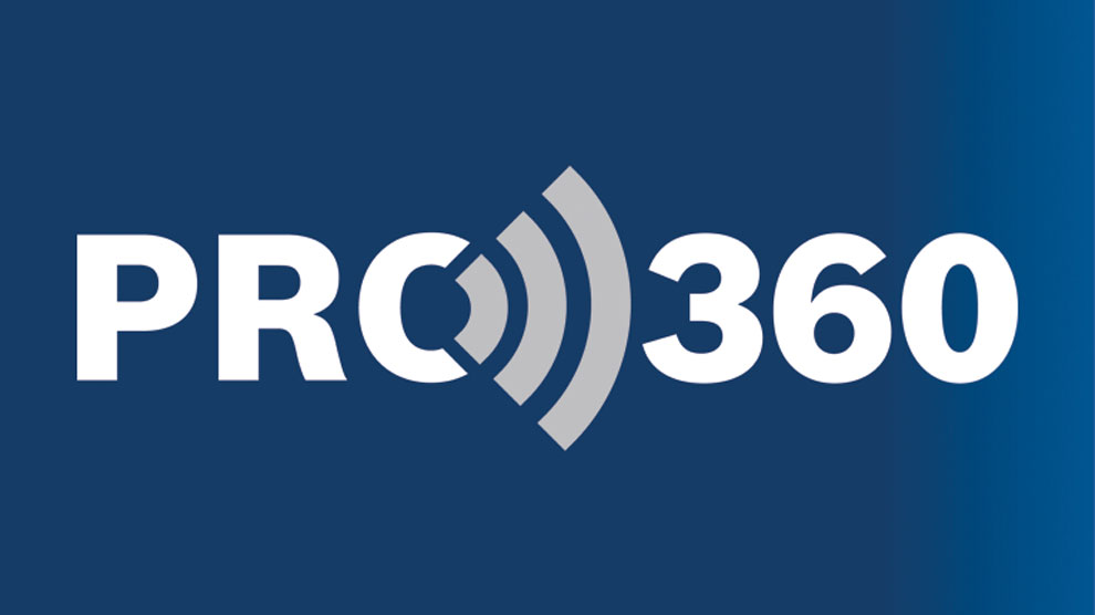 Logo von Bosch Professional PRO 360 auf blauem Hintergrund.