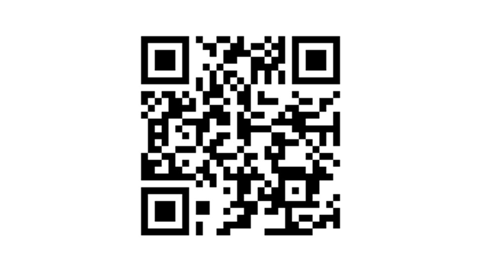 Ein QR-Code auf weißem Hintergrund, quadratische Muster in Schwarz und Weiß, digitaler Inhalt.