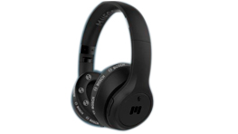 Sorte Bluetooth-hovedtelefoner med runde ørepuder på hvid baggrund.