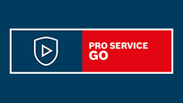 Logo von Bosch Professional, blaues Schild mit rotem Schriftzug "PRO SERVICE GO".