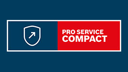 Logo von Bosch Professional, rot- und blaufarbige Gestaltung, Text "PRO SERVICE COMPACT".