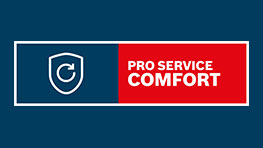 Logo von Bosch Professional, Text "PRO SERVICE COMFORT" in rot.