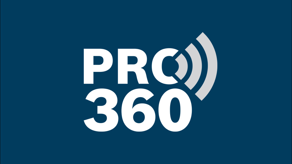 Logo von Bosch Professional PRO 360 auf dunkelblauem Hintergrund.