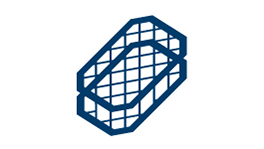 En blå trådkorg med rektangulär form och gitterstruktur.