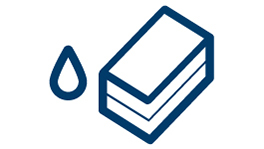 En blå svamp med en vattendroppe bredvid.