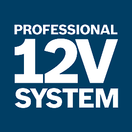 Logo : Bosch Professional, système 12V, texte blanc sur fond bleu.