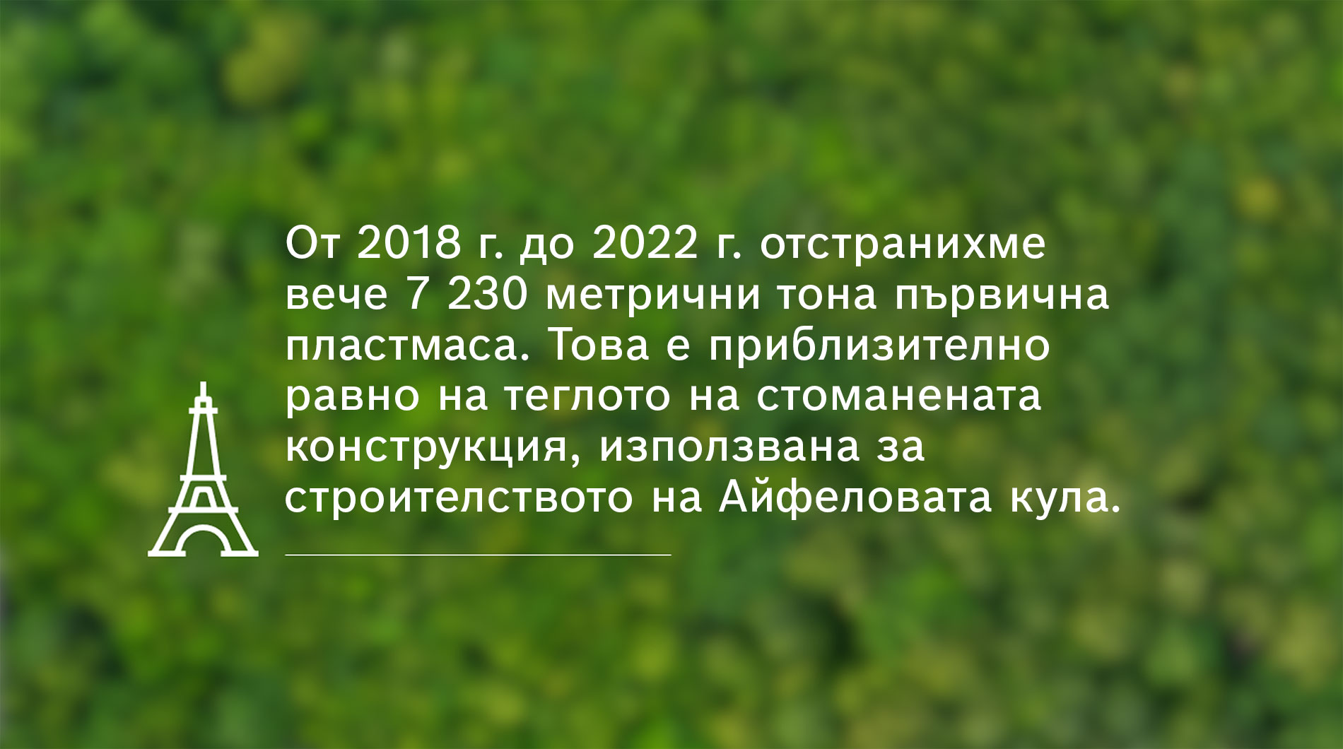 Текст за намаляване на пластмаса на зелен фон, икона на Айфеловата кула.