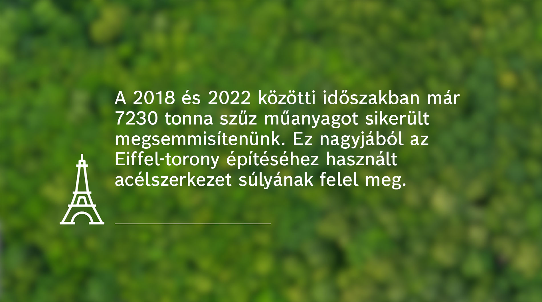 Szöveg újrahasznosított anyagról egy homályos zöld háttér előtt.