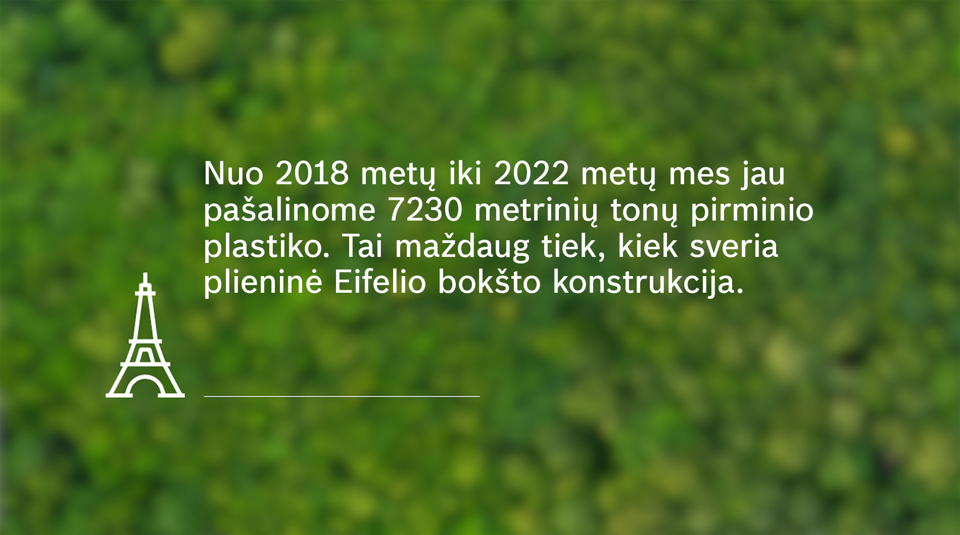 Tekstas neaiškiame žaliame fone su Eifelio bokšto ikona.